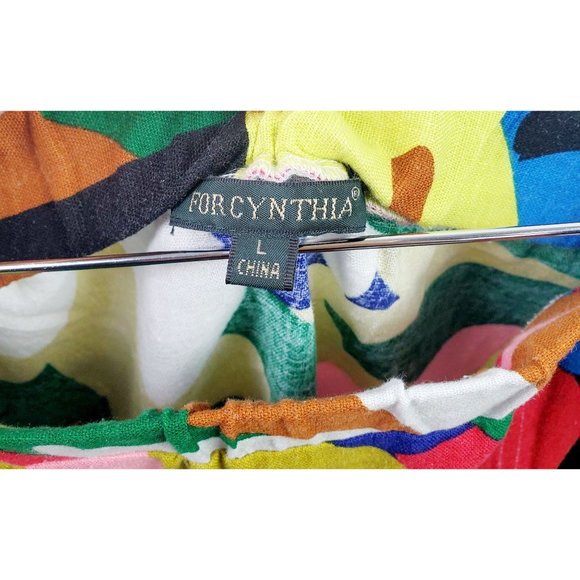 For Cynthia Big Floral Linen Distressed Frayed Hem Skirt, Lg - Picture 5 of 5